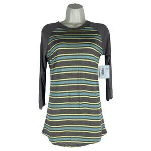 Lularoe Randy 3/4 Sleeve Striped Crewneck Tee Brown Green Size XXS